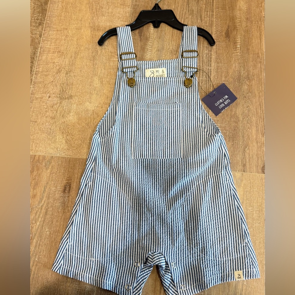 Brand New Little Me Blue and White Striped Overalls